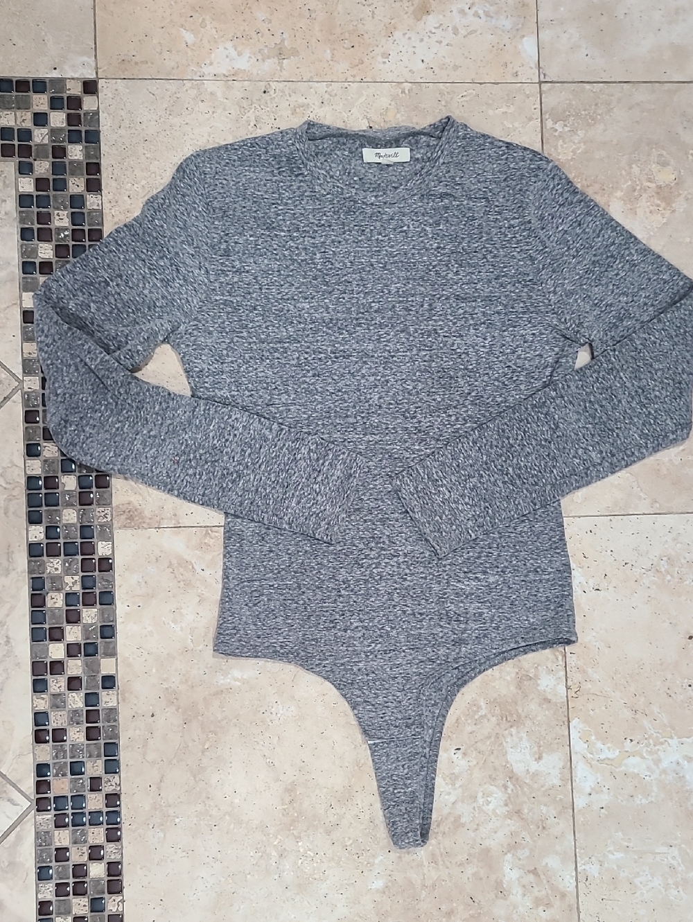 Madewell Gray Crewneck Long-Sleeve Bodysuit Sweater